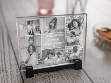 Plaque photo en verre gravée pour maman