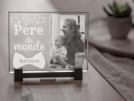 Plaque photo en verre gravée pour papa