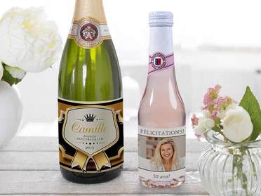 Etiquettes personnalisées pour bouteilles de vin, champagne - étiquettes de  vin. texte et couleurs aux choix - Un grand marché