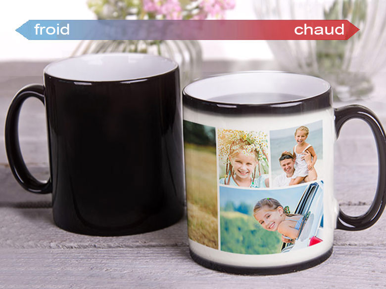 Mug magique de couleur noire a personnalisé avec vos photos - Magic mug