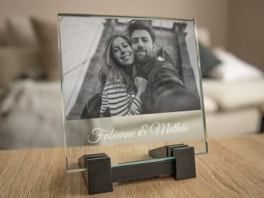 Plaque photo en verre gravée