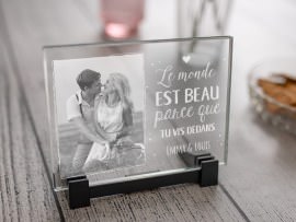 Plaque photo en verre gravée Amour