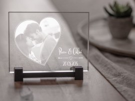 Plaque photo en verre gravée