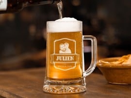Chope à bière gravée avec photo
