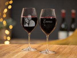 Verre à vin rouge avec photogravure